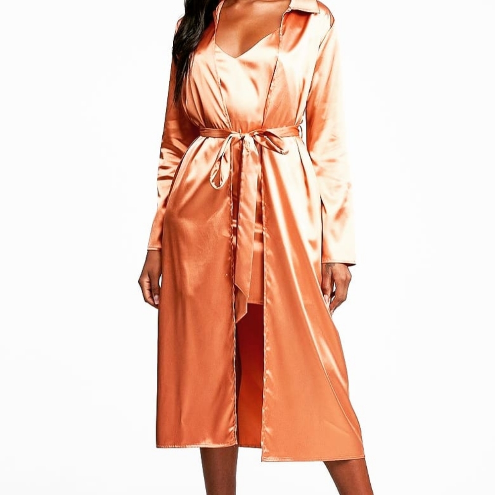 Satin Slip and Cardigan Dress Set
